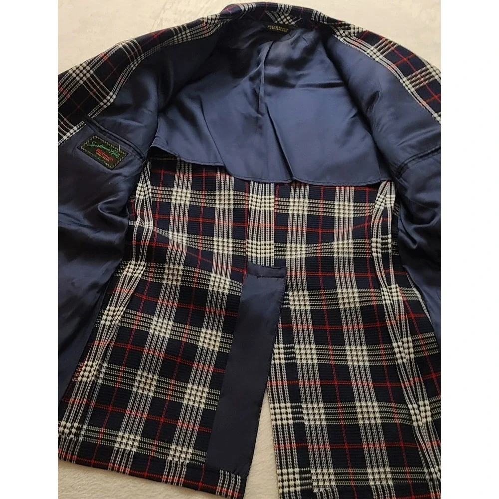 Richman Brothers Sportsman Knits Vintage Men's Plaid Blazer Navy Red White 20x31